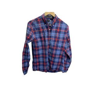 J. Crew Blue Red Tartan Plaid Buttondown‎ Shirt Size M Preppy Slim Fit Cotton